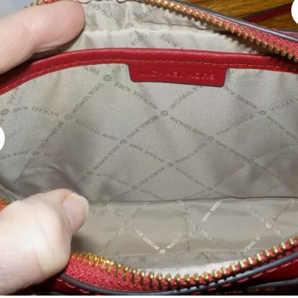 Michael Kors Sandrine Stud LG Crossbody Saffiano Leather DK Sangria New - Picture 2 of 5